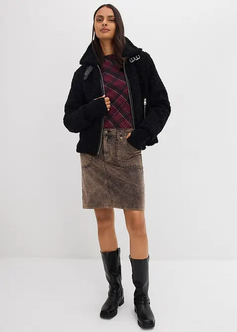 Kort manchesterkjol med tvättad look, bonprix