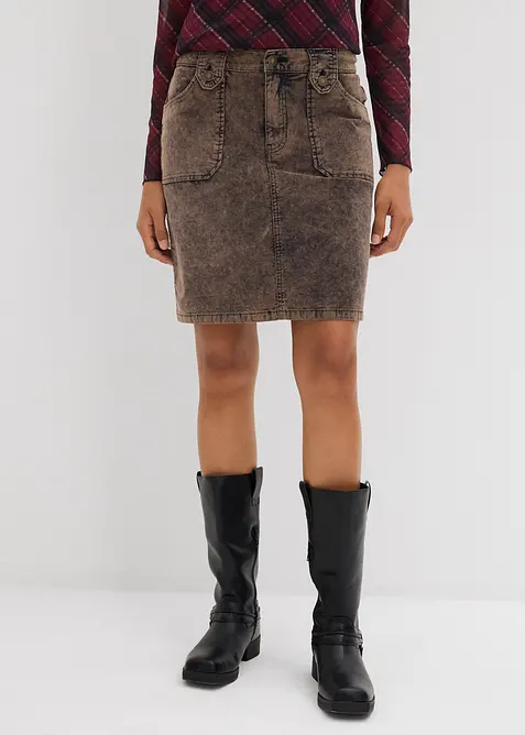 Kort manchesterkjol med tvättad look, bonprix