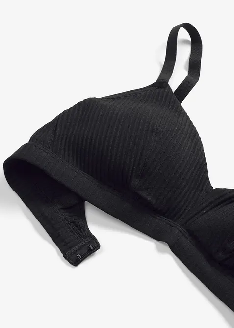 Vadderad bralette utan bygel, av ribbad, ekologisk bomull, bonprix