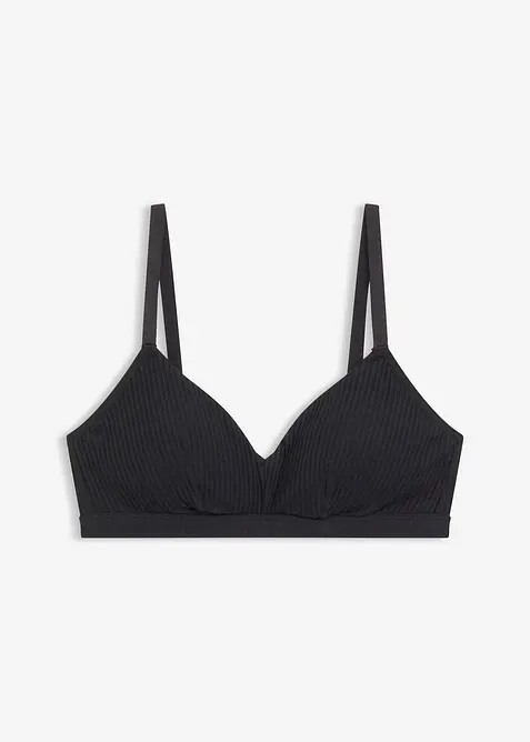 Vadderad bralette utan bygel, av ribbad, ekologisk bomull, bonprix