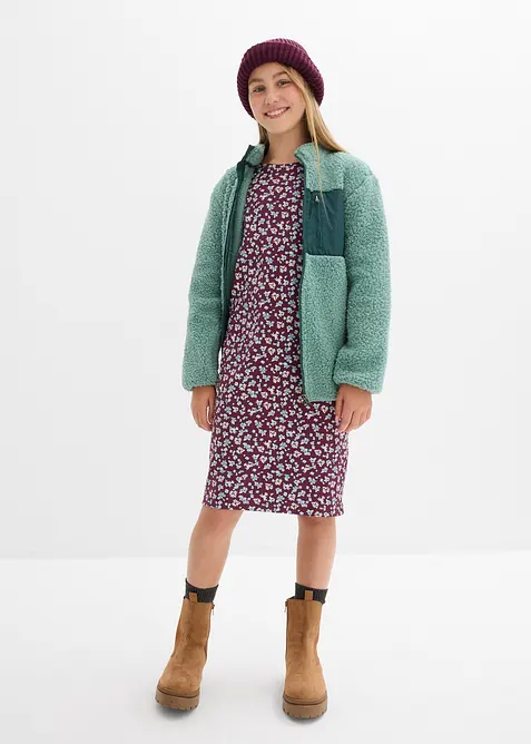 Ribbad jerseyklänning av ekologisk bomull, bonprix