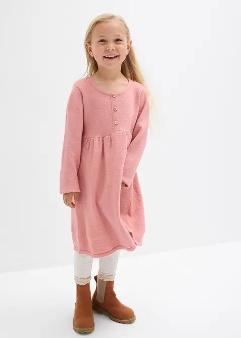 Stickad klänning med dekorativ knappslå, bonprix