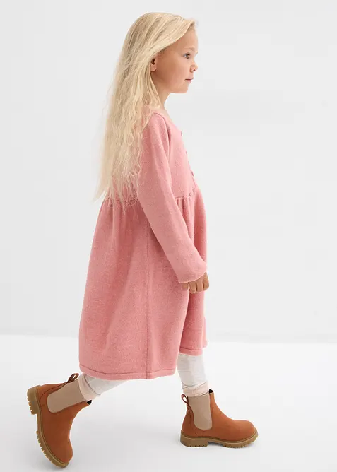 Stickad klänning med dekorativ knappslå, bonprix