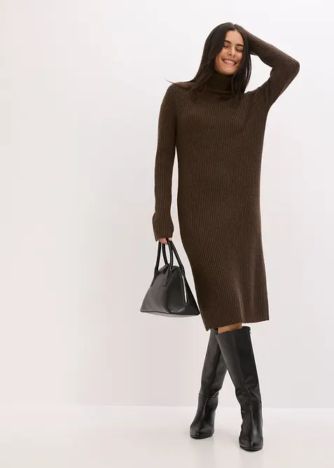 Ribbstickad klänning med polokrage, bonprix