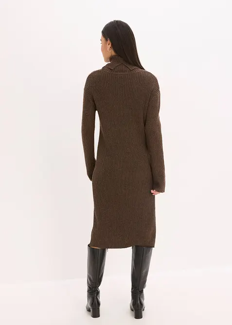 Ribbstickad klänning med polokrage, bonprix