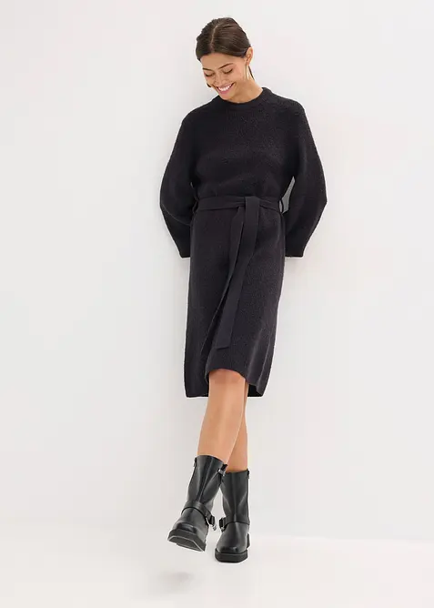 Stickad klänning med ballongärmar, bonprix