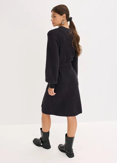 Stickad klänning med ballongärmar, bonprix