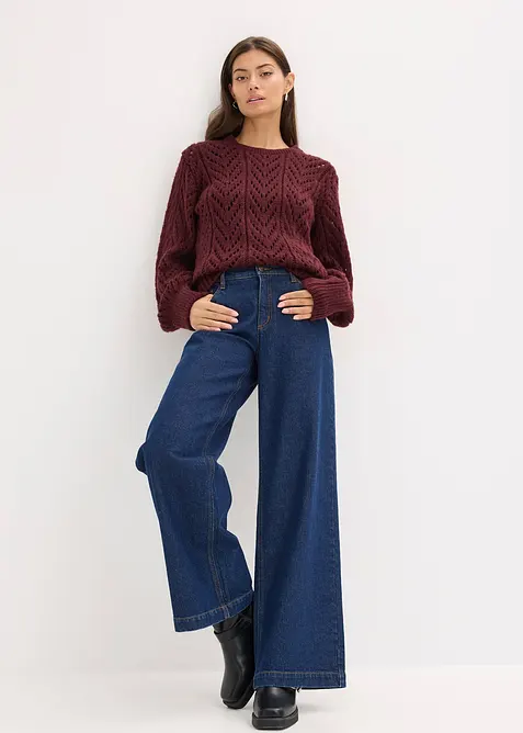 Fluffig tröja med hålmönster, bonprix