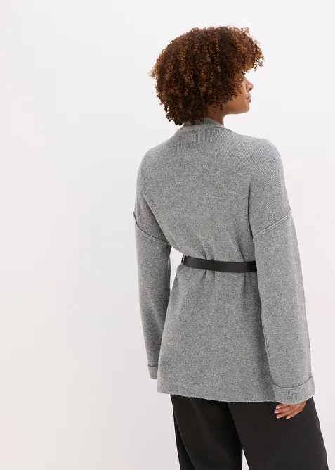 Kort stickad cardigan med skärp, bonprix