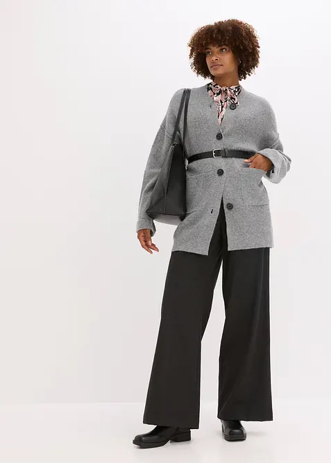 Kort stickad cardigan med skärp, bonprix