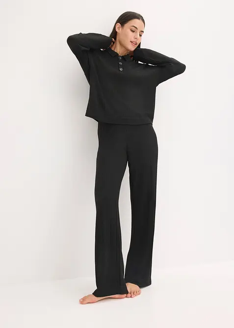 Ribbstickad topp och byxa i oversizemodell, bonprix