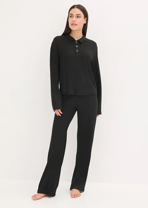 Ribbstickad topp och byxa i oversizemodell, bonprix