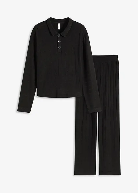 Ribbstickad topp och byxa i oversizemodell, bonprix