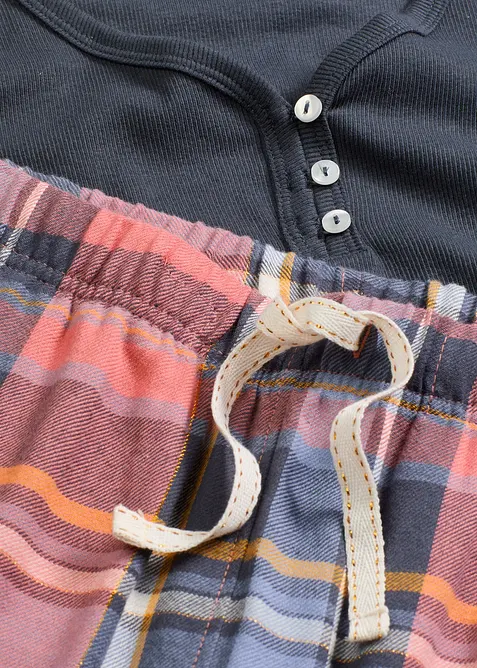 Pyjamas med ribbad topp och flanellbyxa med glittrande trådar, bonprix