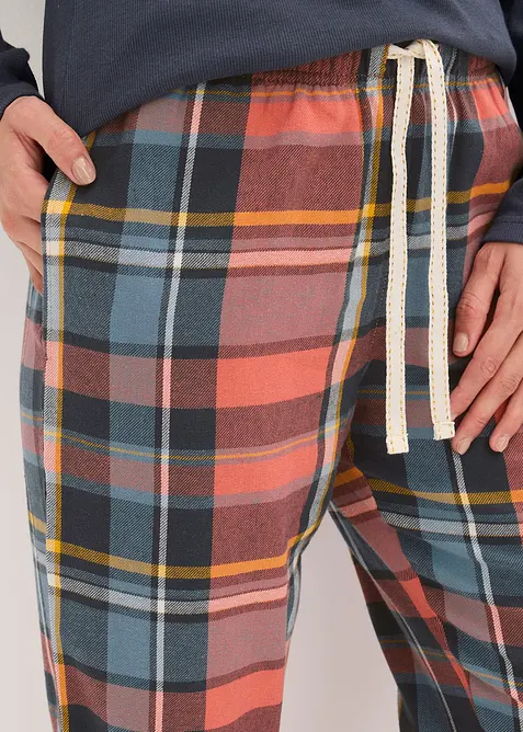 Pyjamas med ribbad topp och flanellbyxa med glittrande trådar, bonprix