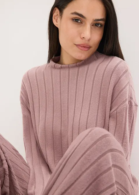 Ribbstickad byxa och topp i oversizemodell, bonprix