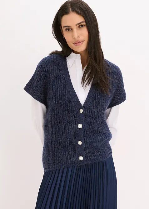 Stickad väst med dekorativa knappar, bonprix