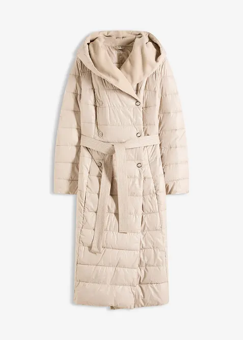 Täckkappa med besättning av ylleimitation och knytskärp (2 delar), bonprix