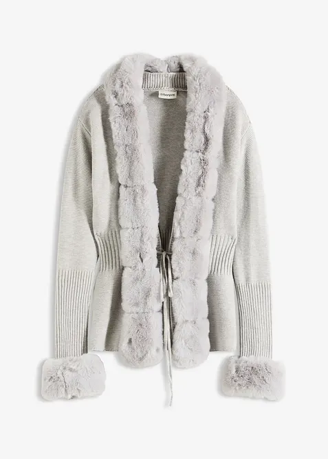 Cardigan med avtagbar fuskpäls, bonprix