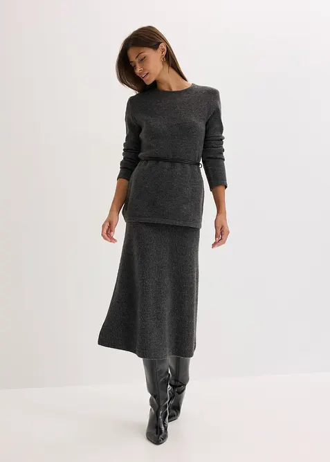 Stickad topp med knytband i skinnimitation, bonprix