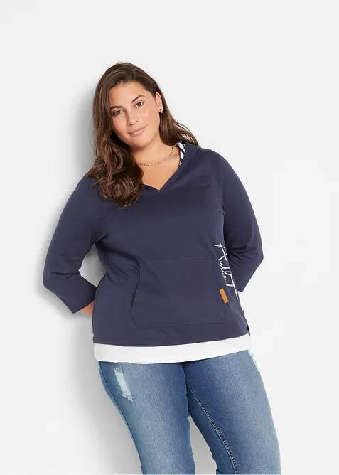 Bomullstopp med luva och 3/4-ärm, bonprix