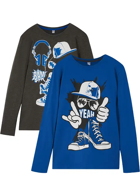 Långärmad T-shirt för barn (2-pack) med ekologisk bomull, bonprix