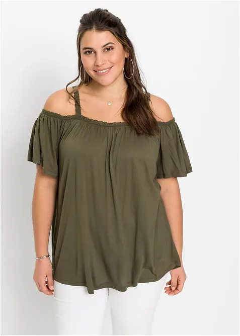 Cold shoulder-topp i mjuk viskos, bonprix