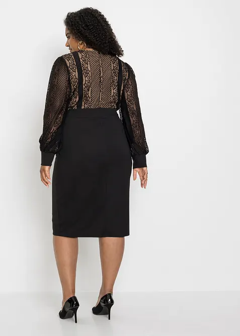 Insvängd midiklänning med spets, bonprix