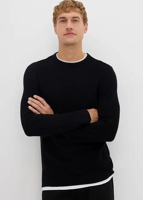 Tröja i bomullsmix med 2-i-1-look och struktur, bonprix