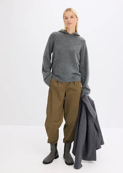 Finstickad tröja med huva, bonprix