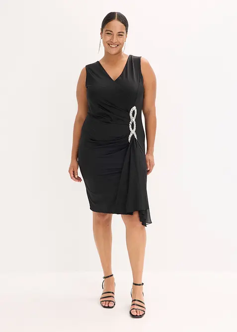 Jerseyklänning med strassapplikation, bonprix