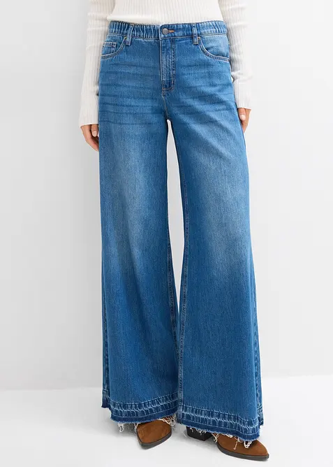 Wide Leg Jeans Mid Waist, med bekväm midja, bonprix