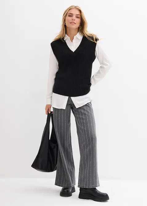 Wide Leg Jeans High Waist, med destroyed-effekter, bonprix