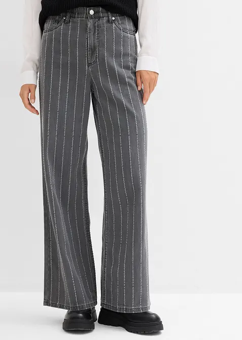 Wide Leg Jeans High Waist, med destroyed-effekter, bonprix