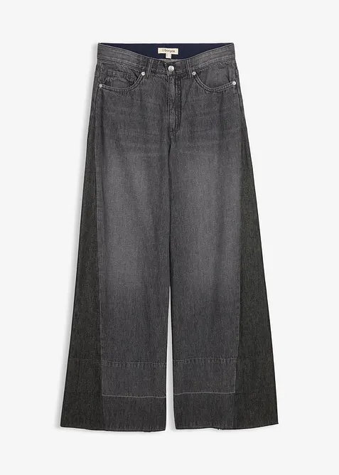 Wide Leg Jeans High Waist, med infällning, bonprix