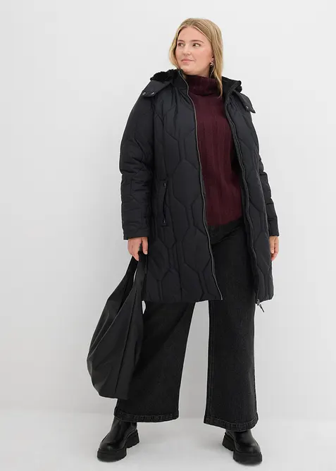 Kort kappa med diamantmönstrad kviltning och dragkedjor i sidan, bonprix