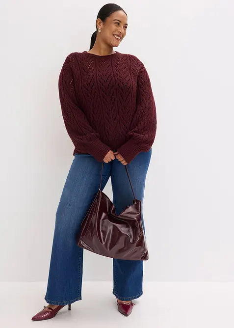 Fluffig tröja med hålmönster, bonprix