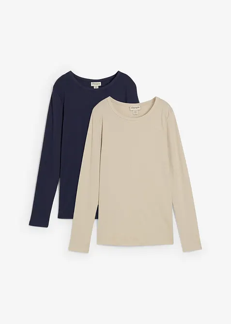 Ribbad mammatopp av ren bomull (2-pack), bonprix