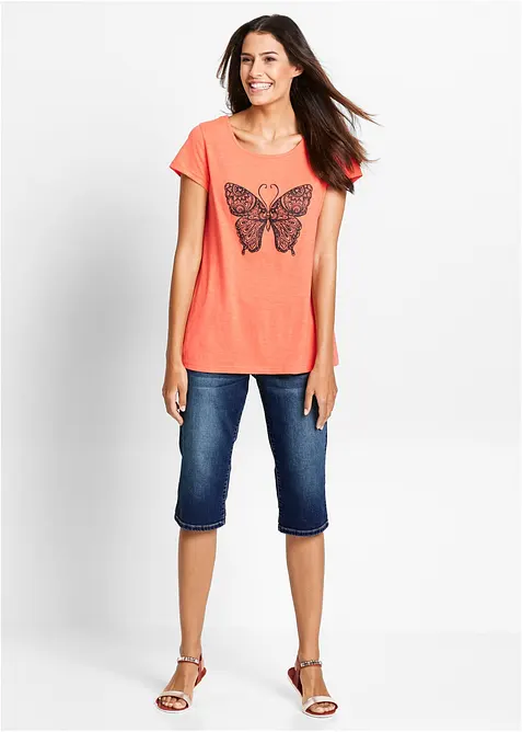 Jeansbermudas Mid Waist, med bekväm midja, bonprix