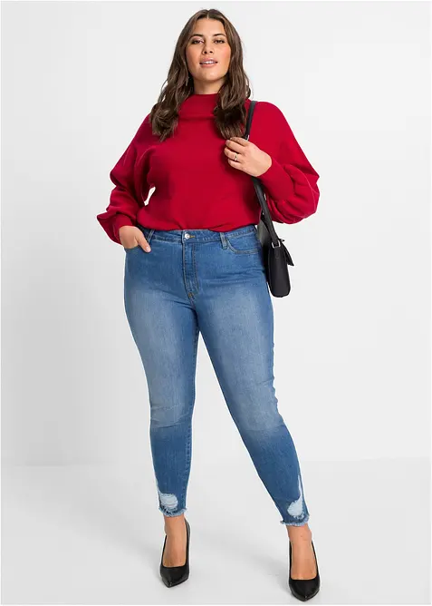 Stickad tröja med ballongärmar, bonprix