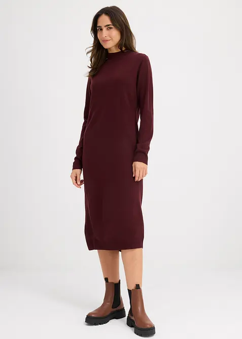 Stickad klänning med ståkrage, bonprix