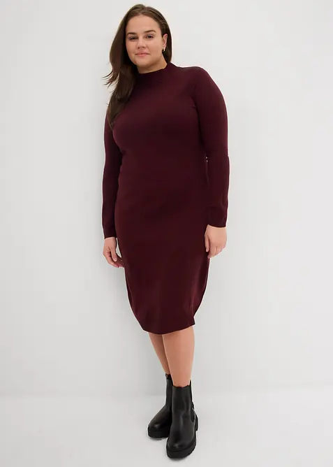 Stickad klänning med ståkrage, bonprix