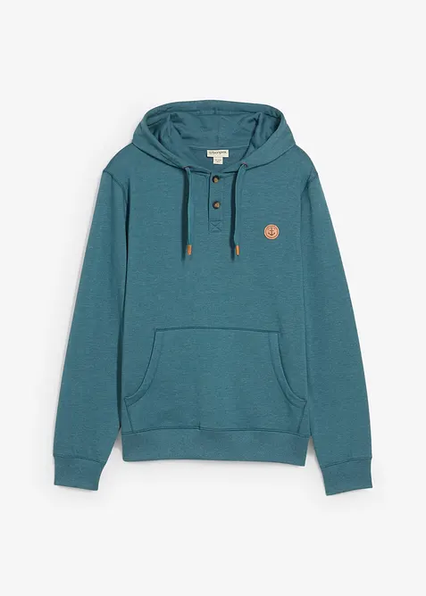 Sweatshirt med huva och mjukt ruggad insida samt detaljer i skinnimitation, bonprix
