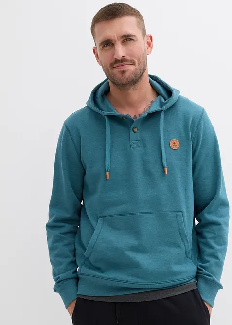 Sweatshirt med huva och mjukt ruggad insida samt detaljer i skinnimitation, bonprix
