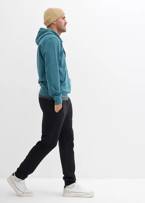 Sweatshirt med huva och mjukt ruggad insida samt detaljer i skinnimitation, bonprix