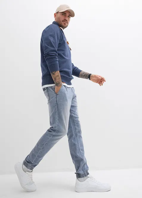 Sweatshirt med sjalkrage och detaljer av skinnimitation, bonprix