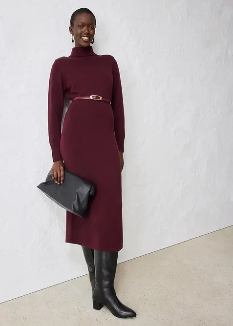 Stickad klänning i merinoull, bonprix