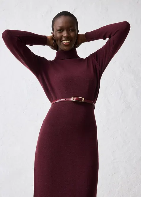 Stickad klänning i merinoull, bonprix