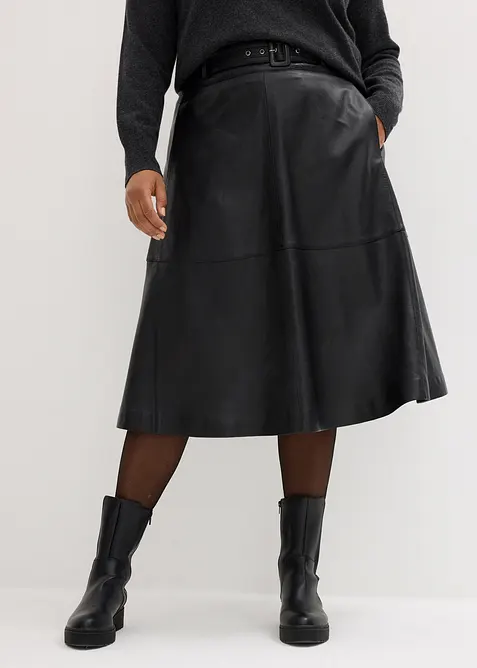 Skinnkjol i lammnappa med sk&auml;rp (2 delar), bonprix