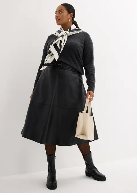 Skinnkjol i lammnappa med sk&auml;rp (2 delar), bonprix